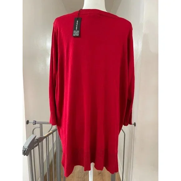 NWT Cable & Gauge Womens Red Sweater Dress 1X Rayon/Polyester - Picture 3 of 8